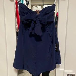 Navy blue front tie romper